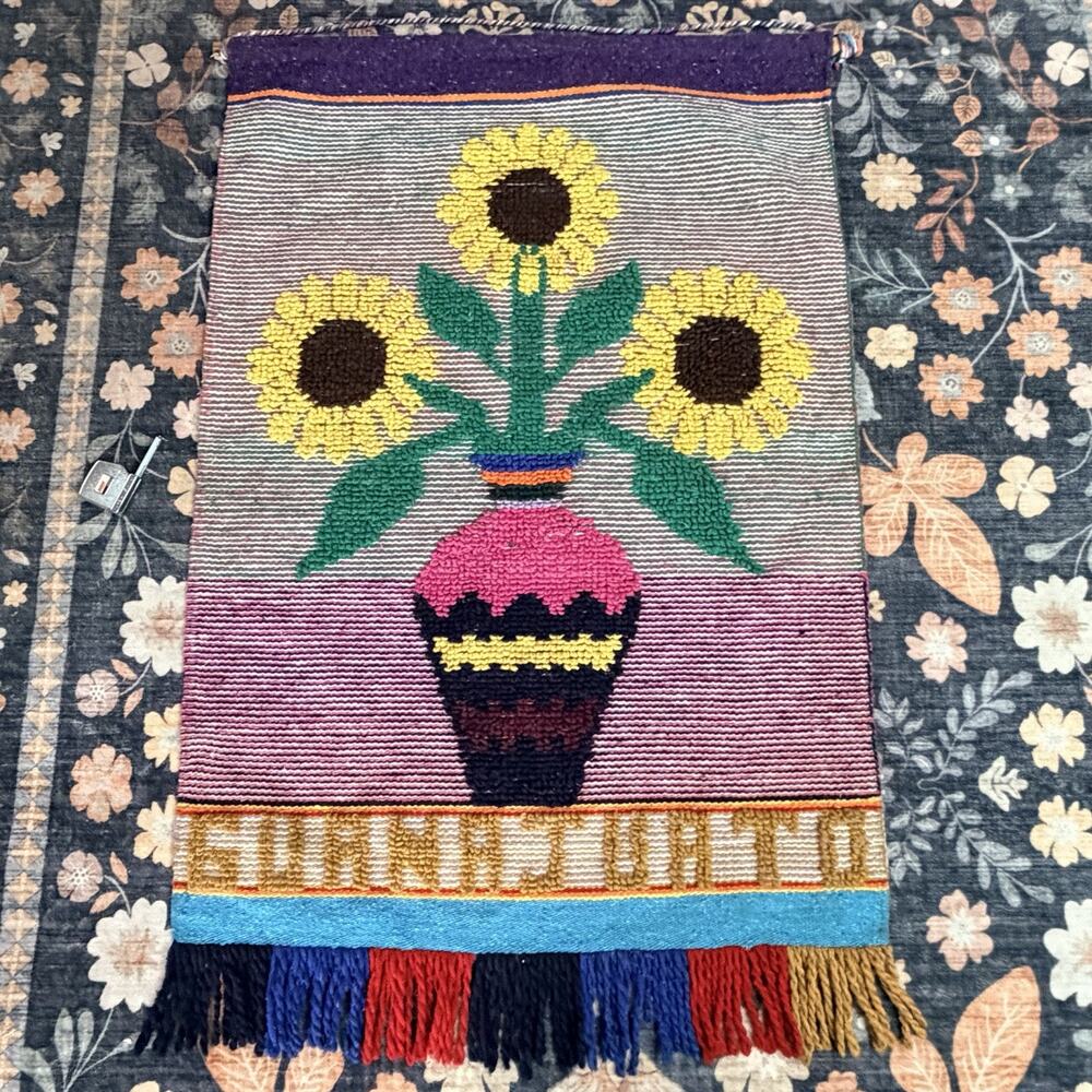 Floral Carpet Rug Style Art Textile Flowers Wall Panel GUANAJUATO One Of A Kind